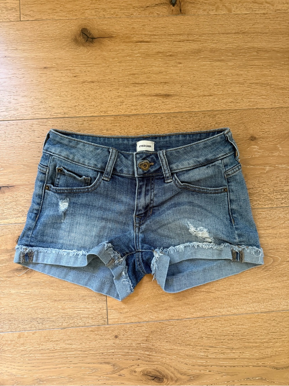 Sneak Peek Distressed Denim Cutoff Shorts - Blue